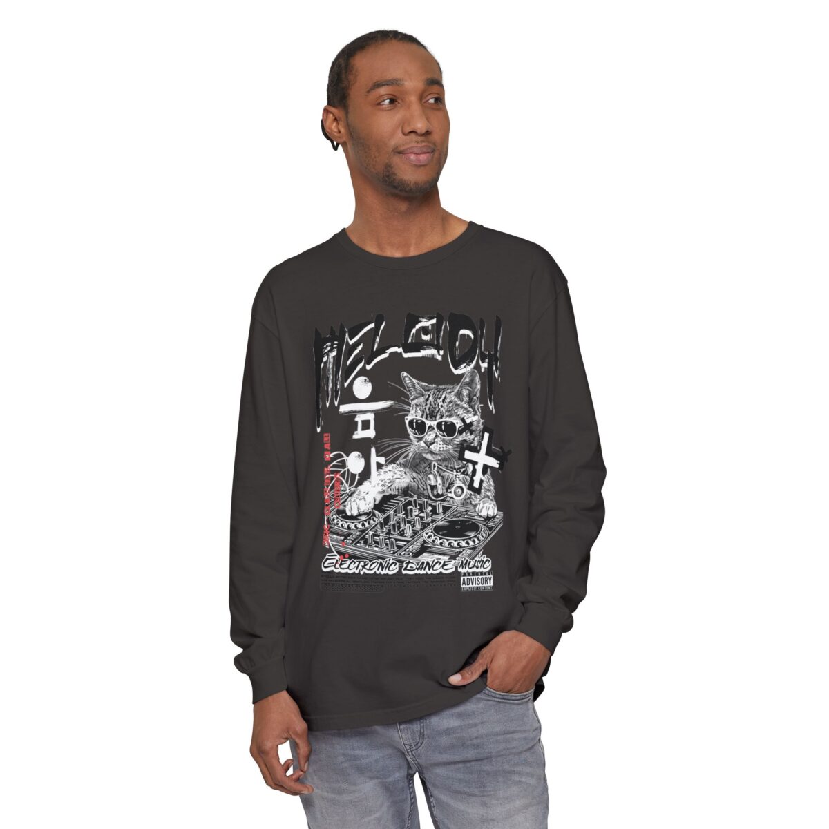 DJ Cat Unisex Garment-dyed Long Sleeve T-Shirt - Image 35