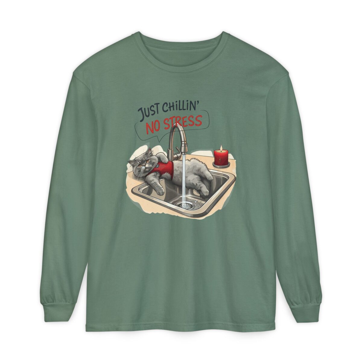 Just chillin' no stress Unisex Garment-dyed Long Sleeve T-Shirt - Image 21