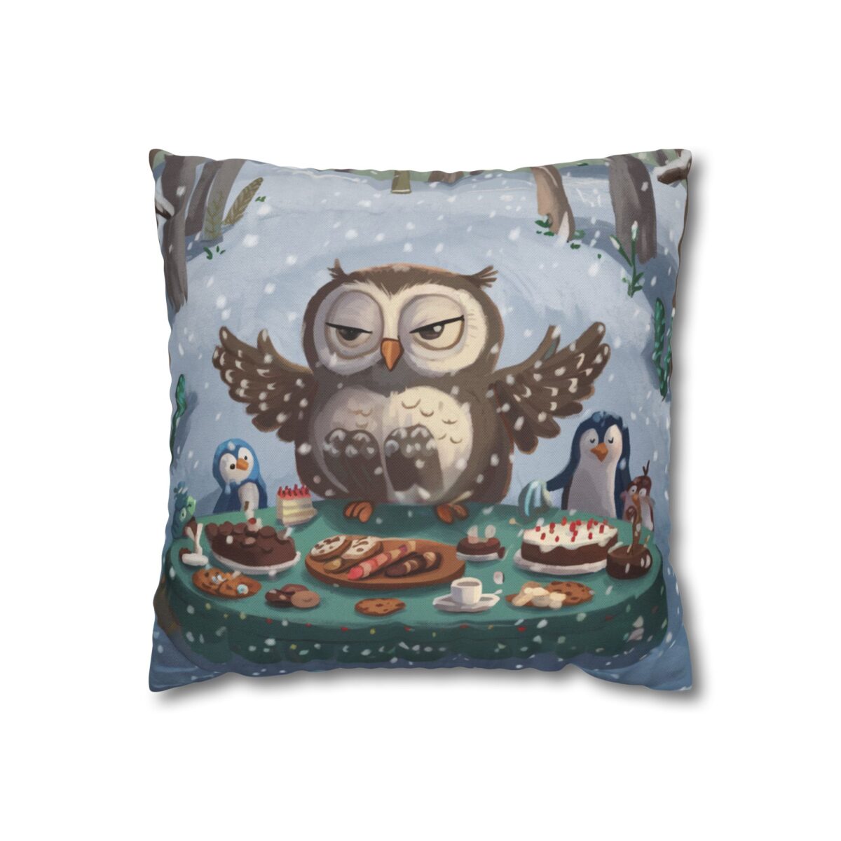 Winter Woodland Feast Spun Polyester Square Pillowcase