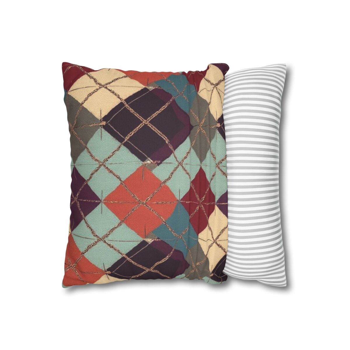 Vintage Harvest Argyle Faux Suede Square Pillowcase - Image 4