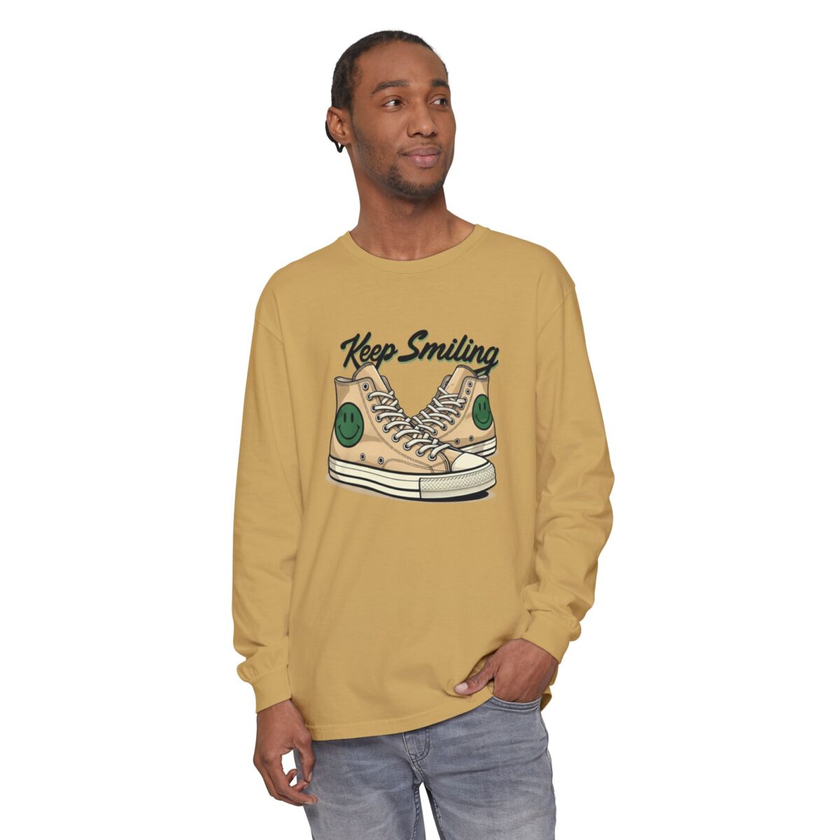 Copy of Keep smiling Unisex Garment-dyed Long Sleeve T-Shirt - Image 11