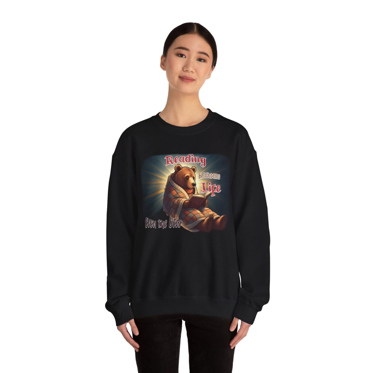 Reading brightens life, even the bear Unisex Heavy Blend™ Crewneck Sweatshirt - Image 4