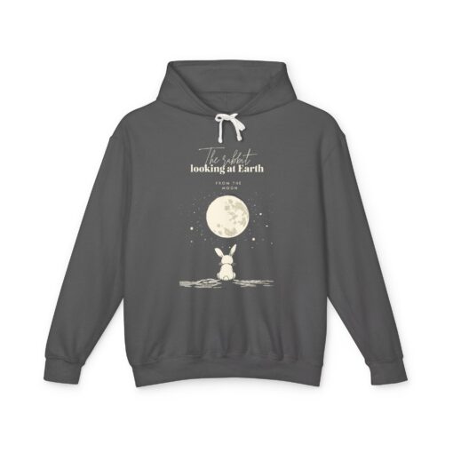 The rabbit looking at Earth from the moon Unisex Lightweight Hooded Sweatshirt