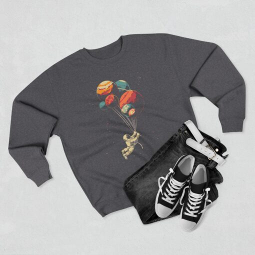 Astronaut and balloon at a Time Unisex Crewneck Sweatshirt - Image 3