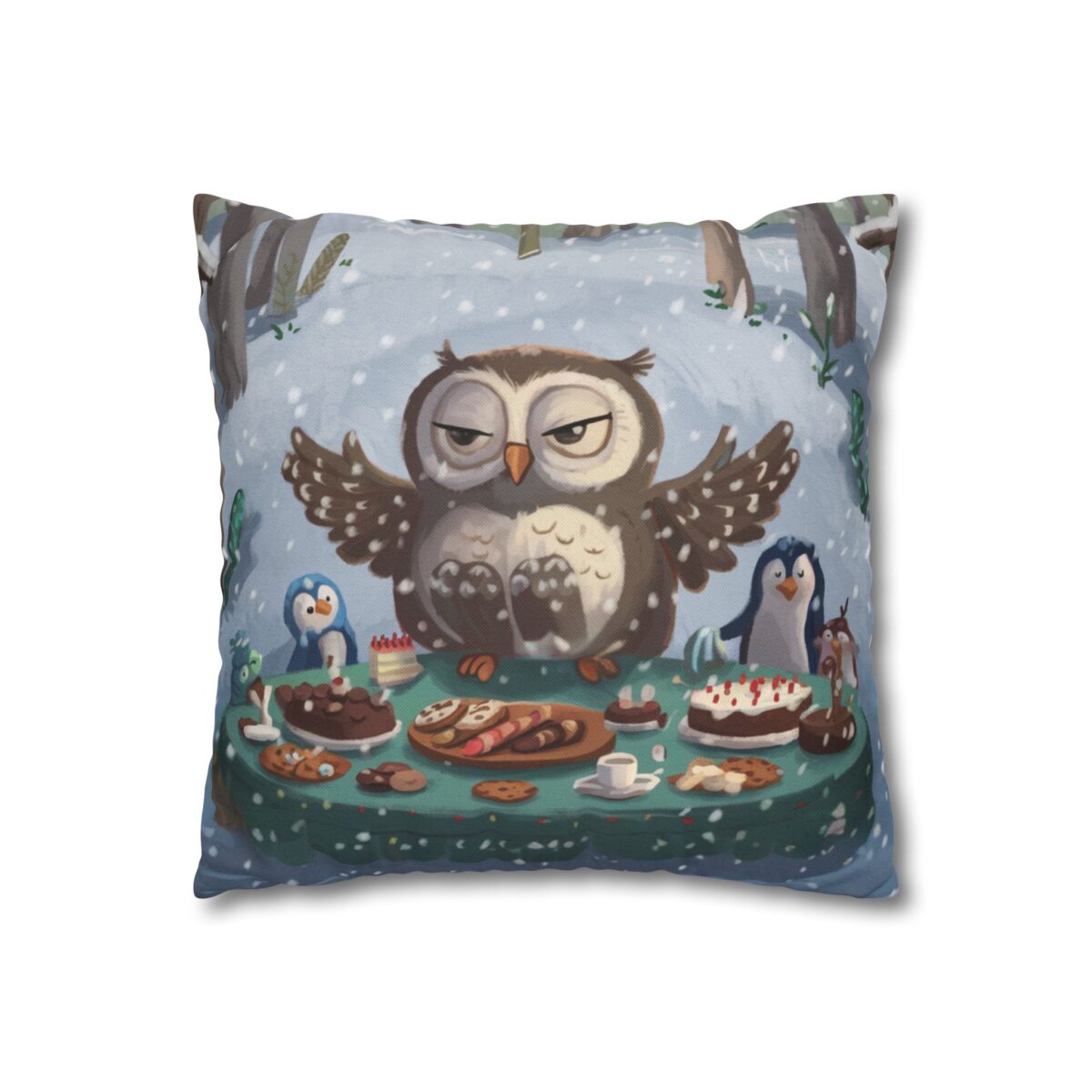 Winter Woodland Feast Spun Polyester Square Pillowcase - Image 3