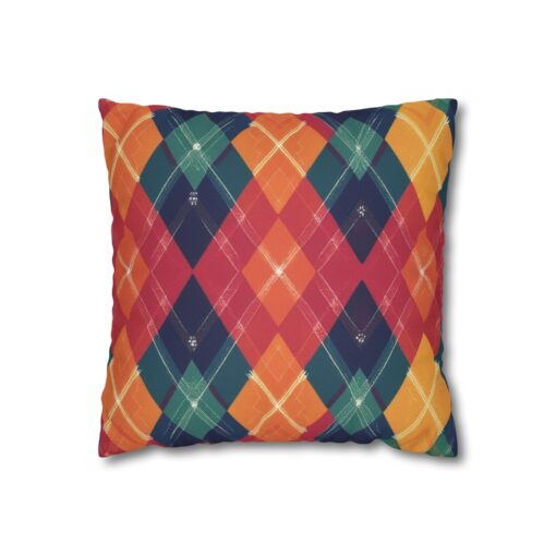 Festive Firelight Plaid Faux Suede Square Pillowcase