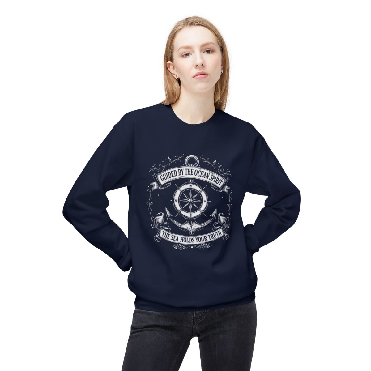 GUIDED BY THE OCEAN SPIRIT Unisex Midweight Softstyle Fleece Crewneck Sweatshirt - Image 3