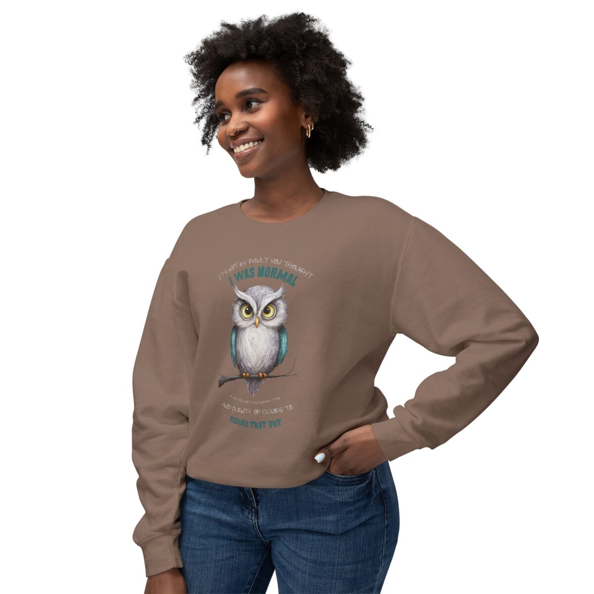 Quirky Owl's Message Unisex Lightweight Crewneck Sweatshirt - Image 7