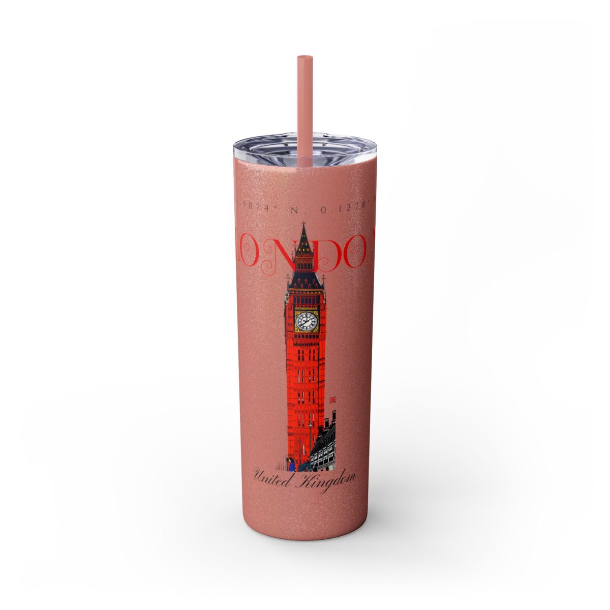 London Glitter Skinny Tumbler with Straw, 20oz