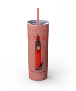 London Glitter Skinny Tumbler with Straw, 20oz