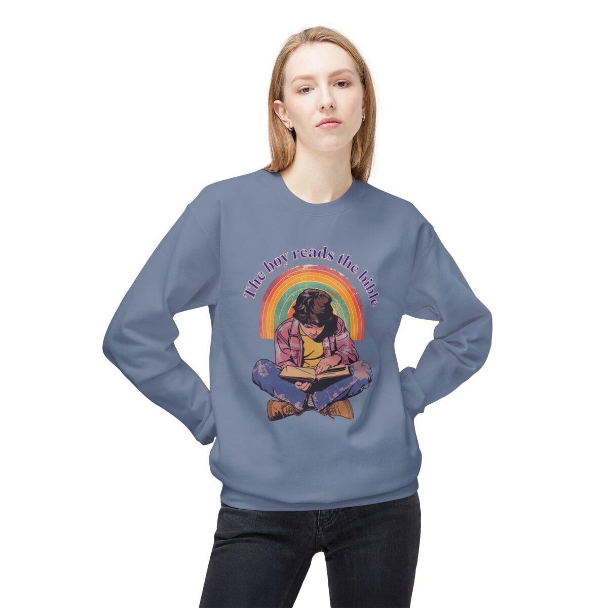 The boy reads the bible Unisex Midweight Softstyle Fleece Crewneck Sweatshirt - Image 23