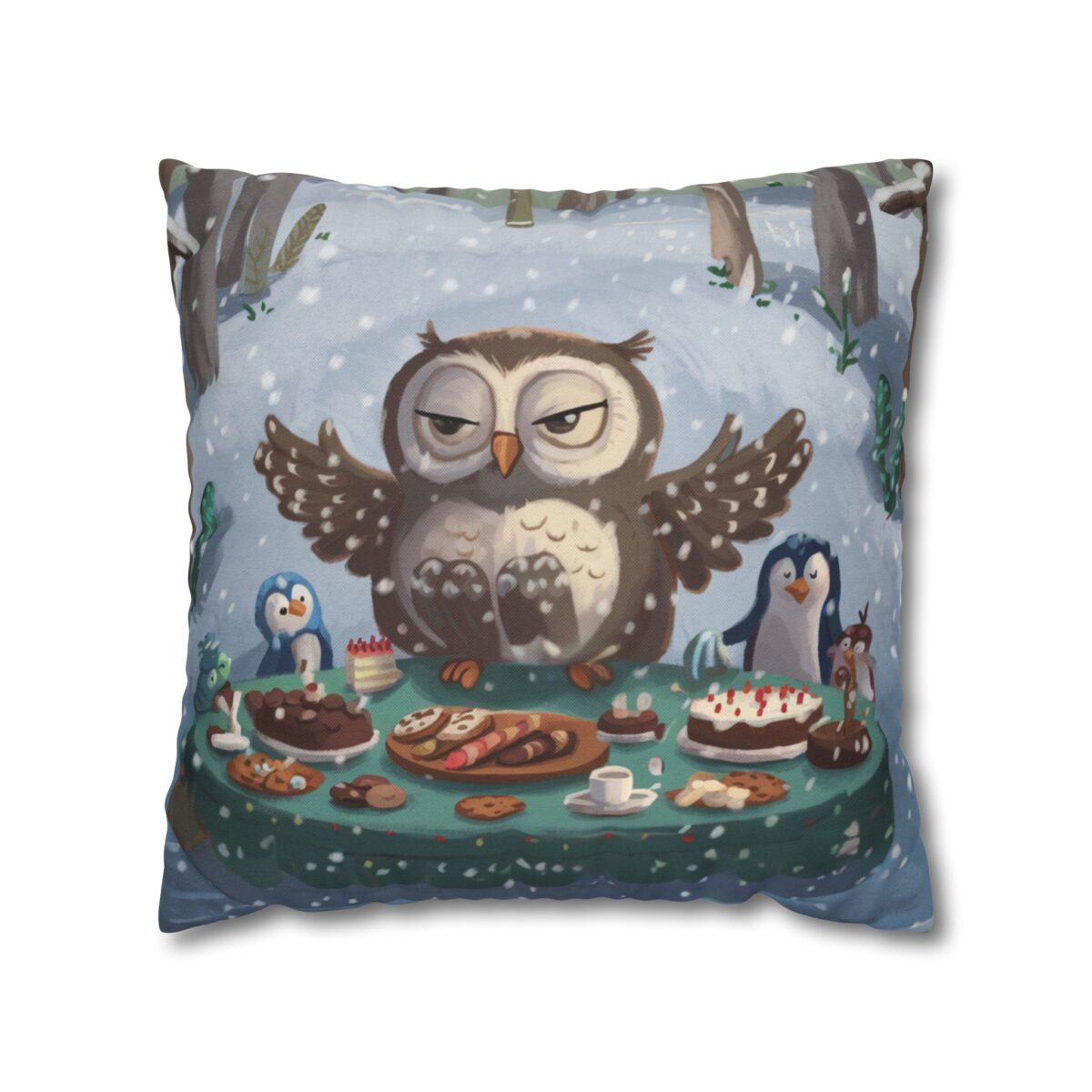 Winter Woodland Feast Spun Polyester Square Pillowcase - Image 9