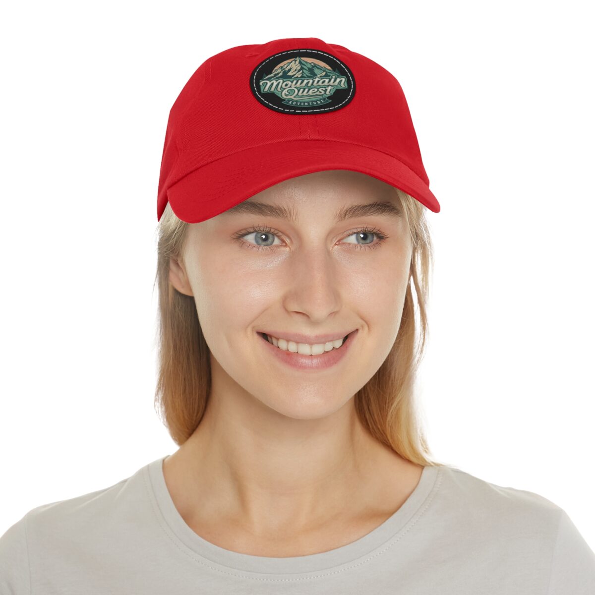Where Mountains Meet Your Spirit Dad Hat with Leather Patch (Round) - Image 4