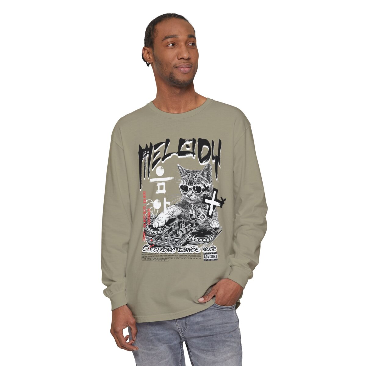 DJ Cat Unisex Garment-dyed Long Sleeve T-Shirt - Image 7
