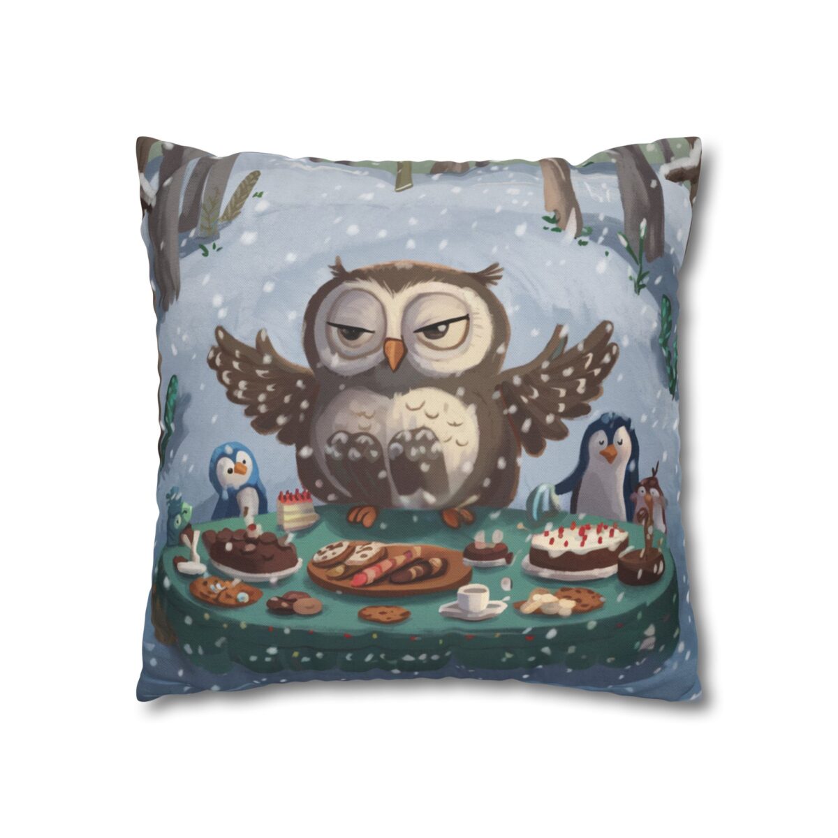 Winter Woodland Feast Spun Polyester Square Pillowcase - Image 7