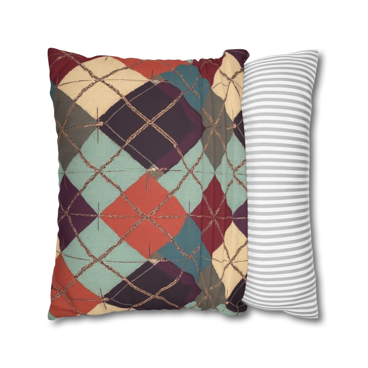 Vintage Harvest Argyle Faux Suede Square Pillowcase - Image 16
