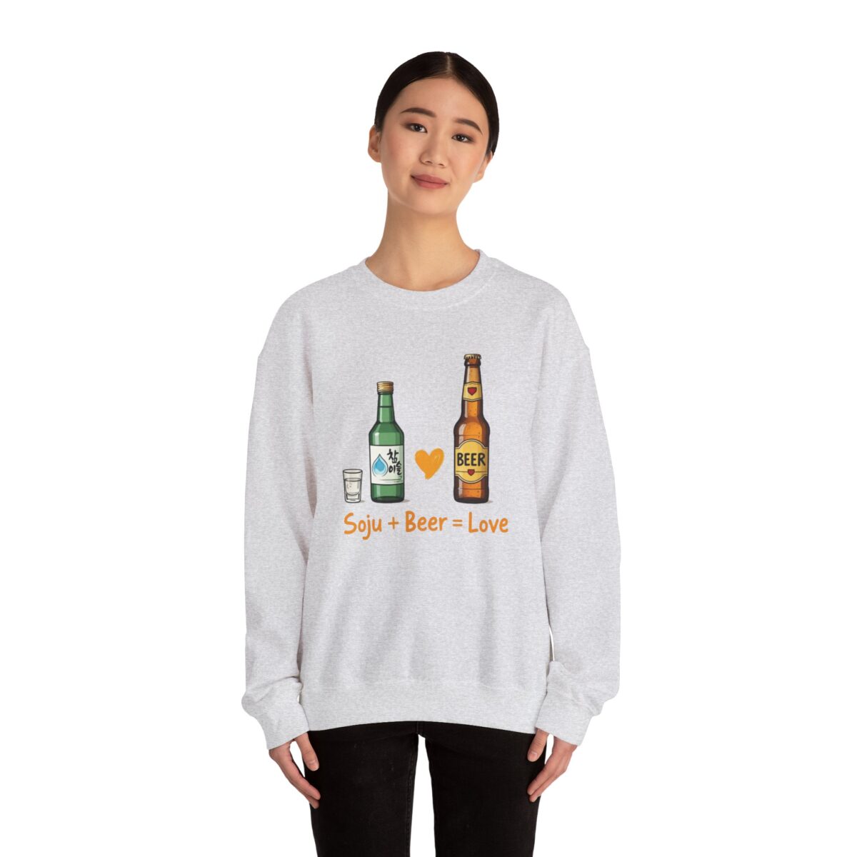 Soju + Beer = Love Unisex Heavy Blend™ Crewneck Sweatshirt - Image 4