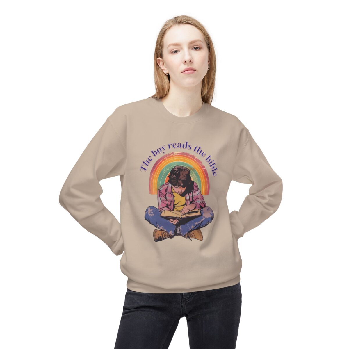 The boy reads the bible Unisex Midweight Softstyle Fleece Crewneck Sweatshirt - Image 7
