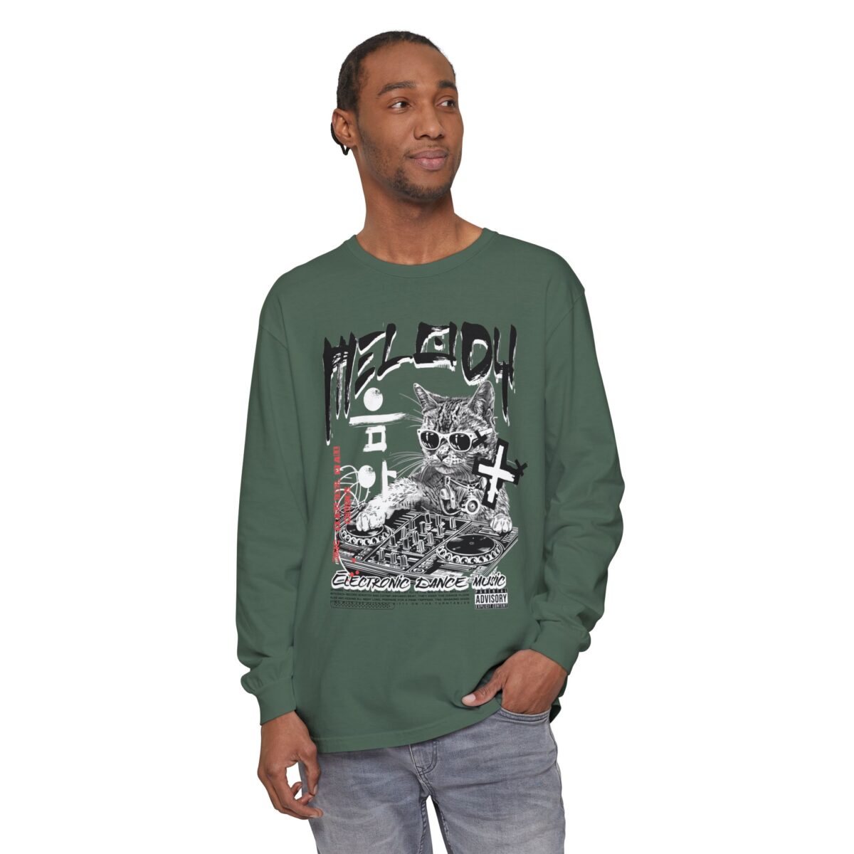 DJ Cat Unisex Garment-dyed Long Sleeve T-Shirt - Image 19