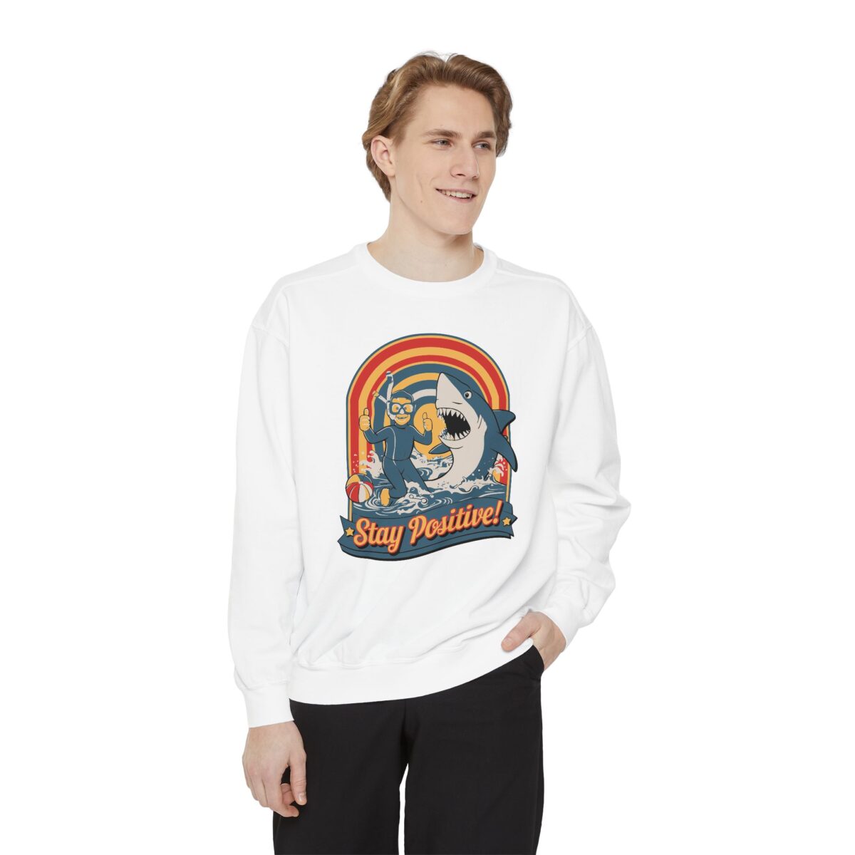 Stay positive Unisex Garment-Dyed Sweatshirt - Image 3