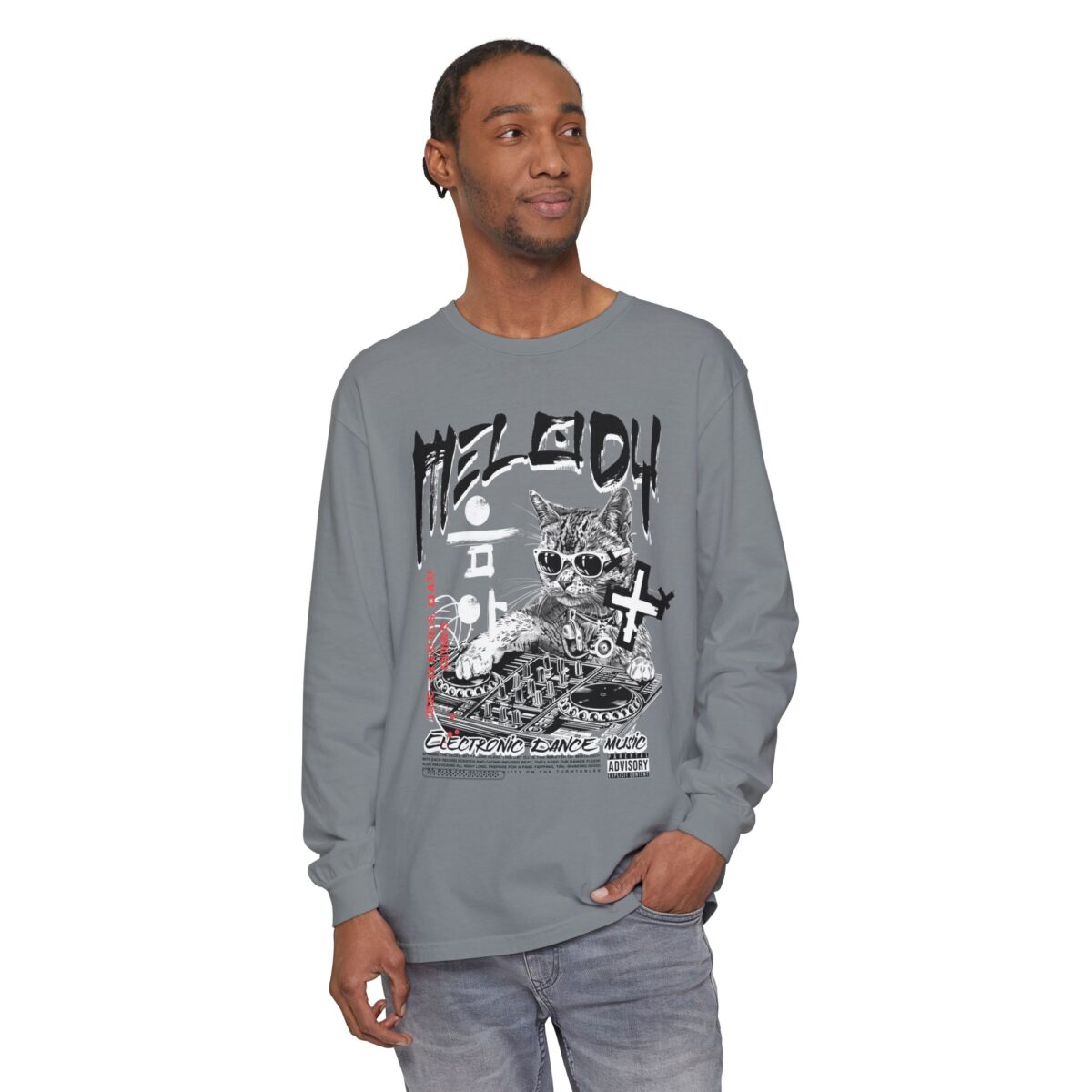 DJ Cat Unisex Garment-dyed Long Sleeve T-Shirt - Image 23