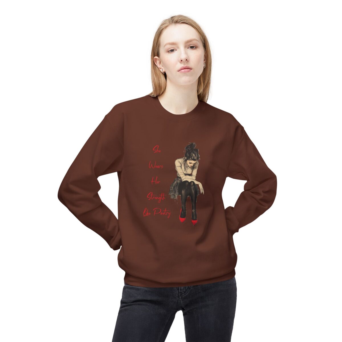 She Wears Her Strength Like Poetry Unisex Midweight Softstyle Fleece Crewneck Sweatshirt - Image 7
