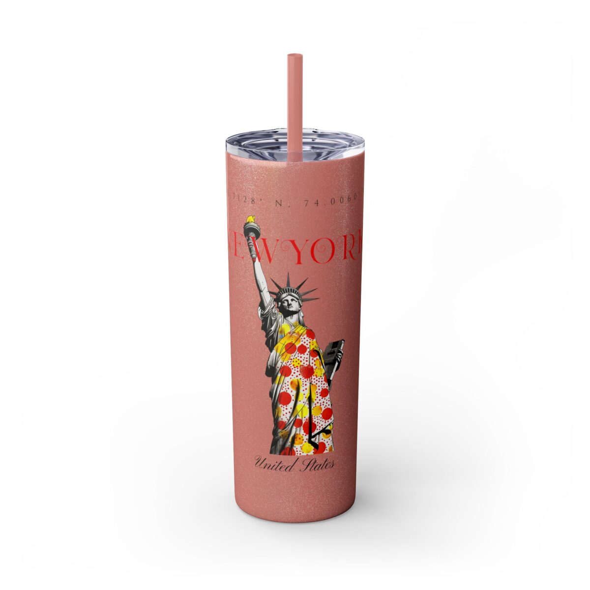 New York Glitter Skinny Tumbler with Straw, 20oz
