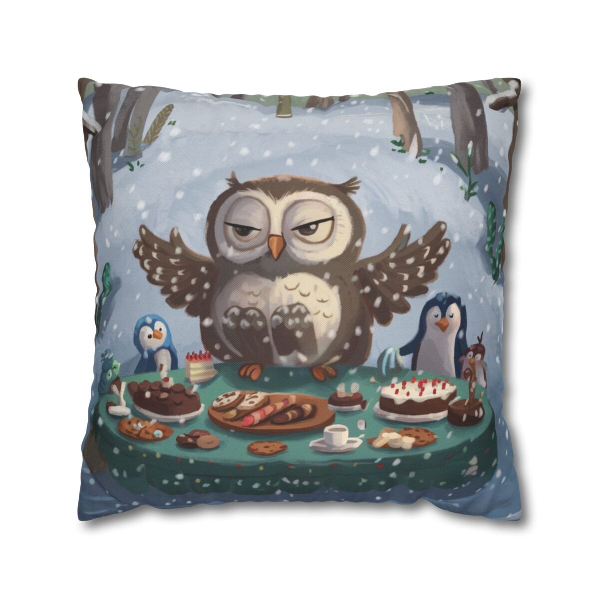 Winter Woodland Feast Spun Polyester Square Pillowcase - Image 13