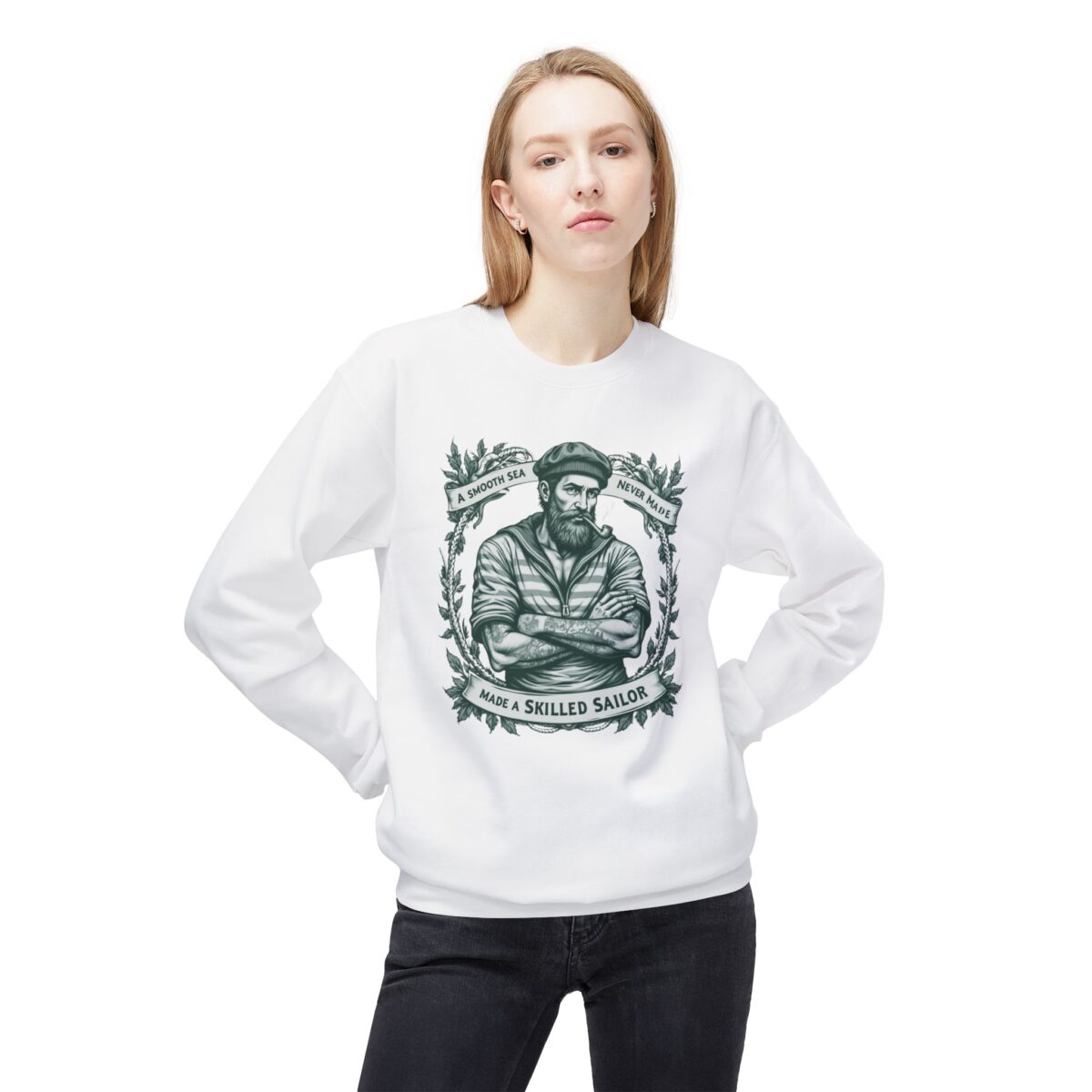 A SMOOTH SEA NEVER MADE A SKILLED SAILOR. Unisex Midweight Softstyle Fleece Crewneck Sweatshirt - Image 3