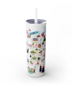 Korea Travel Map Skinny Tumbler with Straw, 20oz