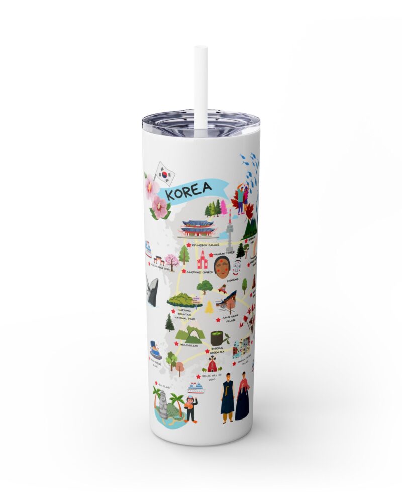 Korea Travel Map Skinny Tumbler with Straw, 20oz