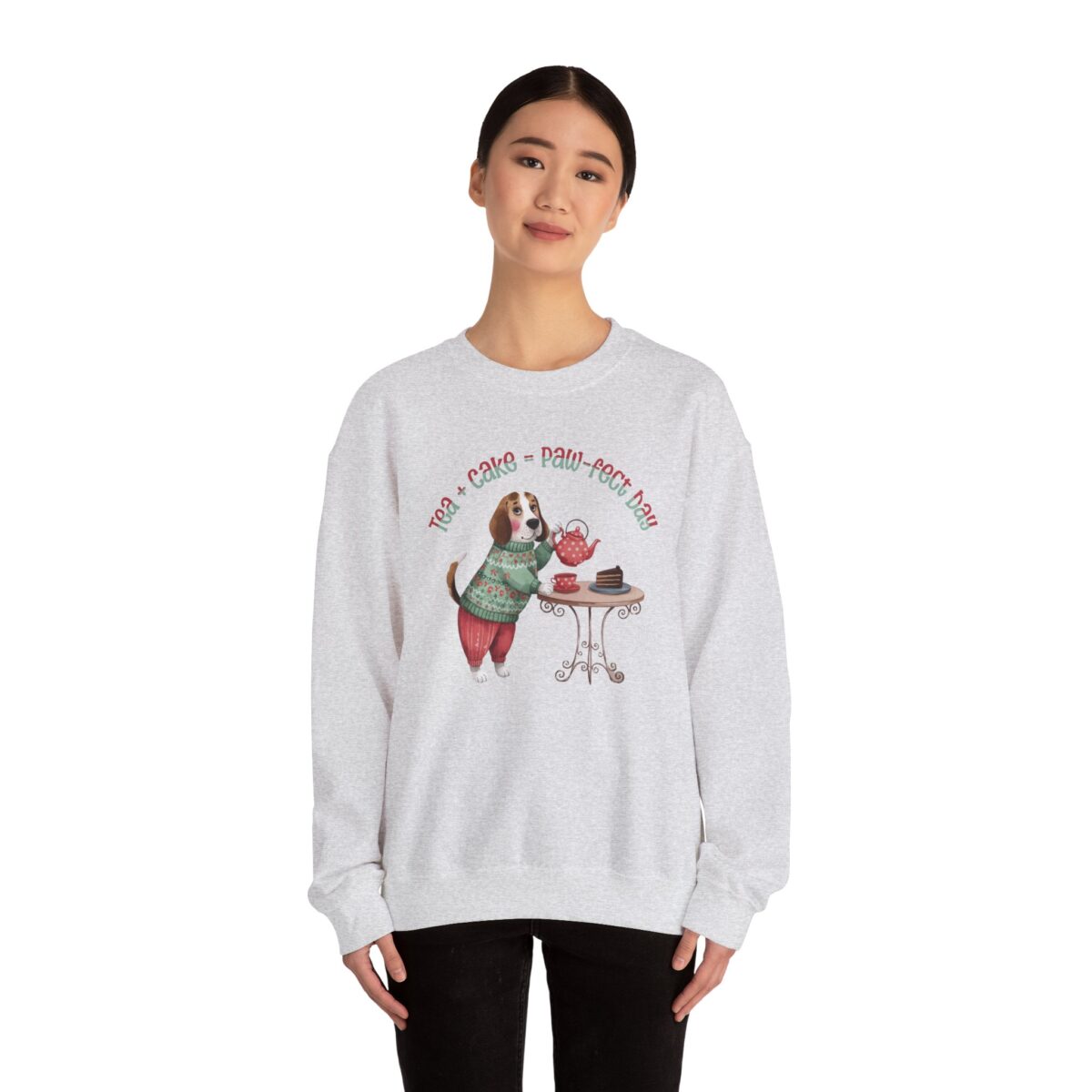 Tea + Cake = Paw-fect Day Unisex Heavy Blend™ Crewneck Sweatshirt - Image 4