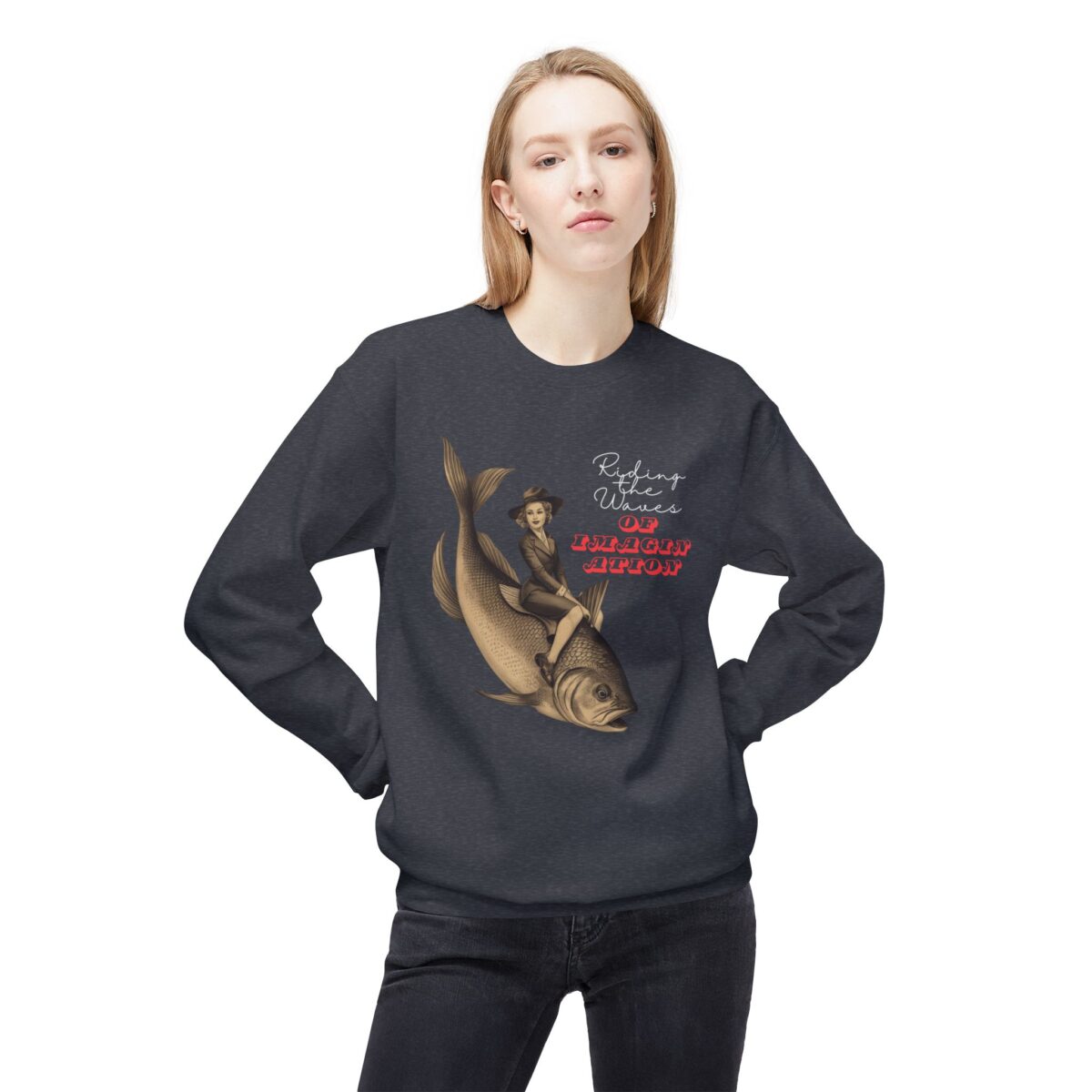 "Riding the Waves of Imagination" Unisex Midweight Softstyle Fleece Crewneck Sweatshirt - Image 15