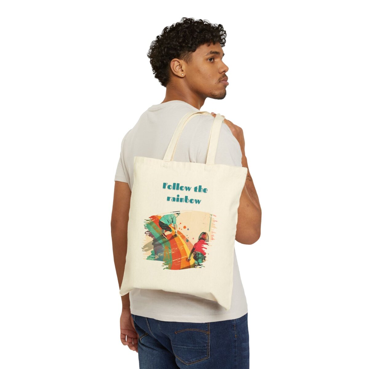 Follow the rainbow! Cotton Canvas Tote Bag - Image 3