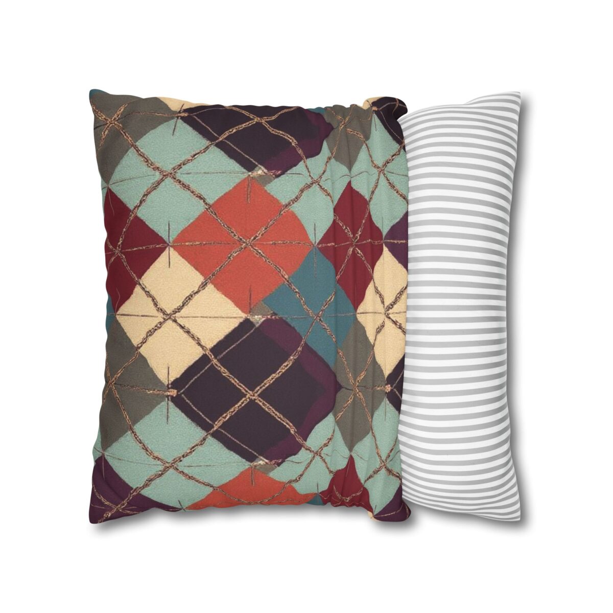 Vintage Harvest Argyle Faux Suede Square Pillowcase - Image 10