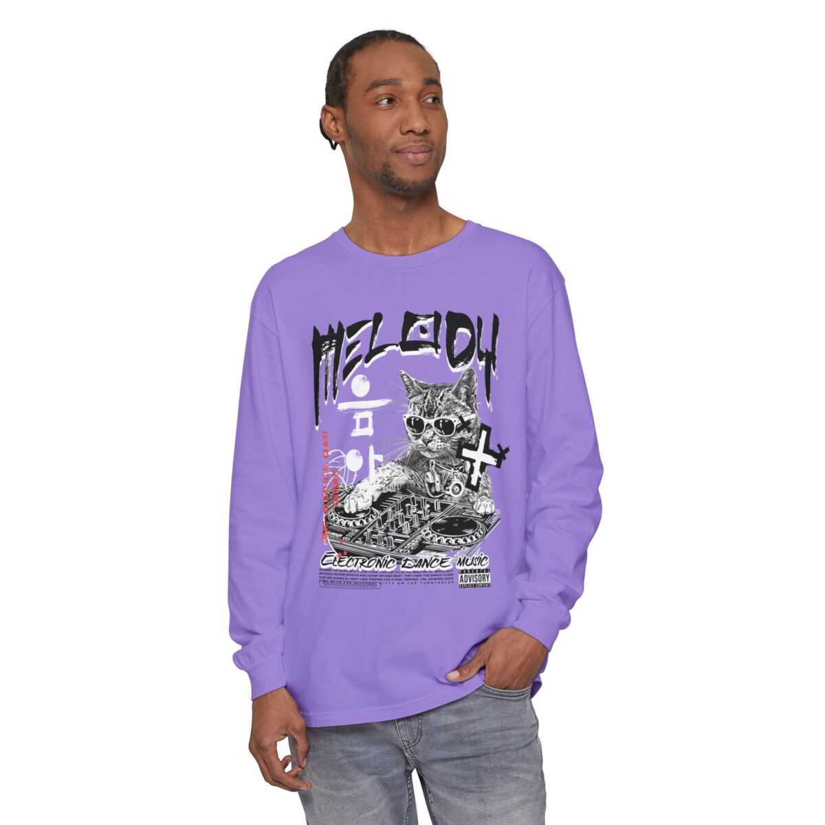 DJ Cat Unisex Garment-dyed Long Sleeve T-Shirt - Image 39