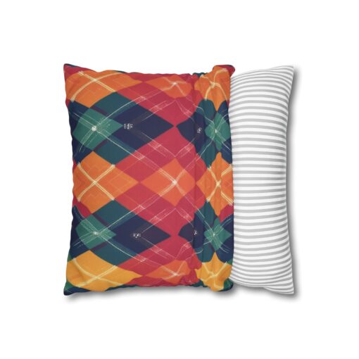 Festive Firelight Plaid Faux Suede Square Pillowcase - Image 4