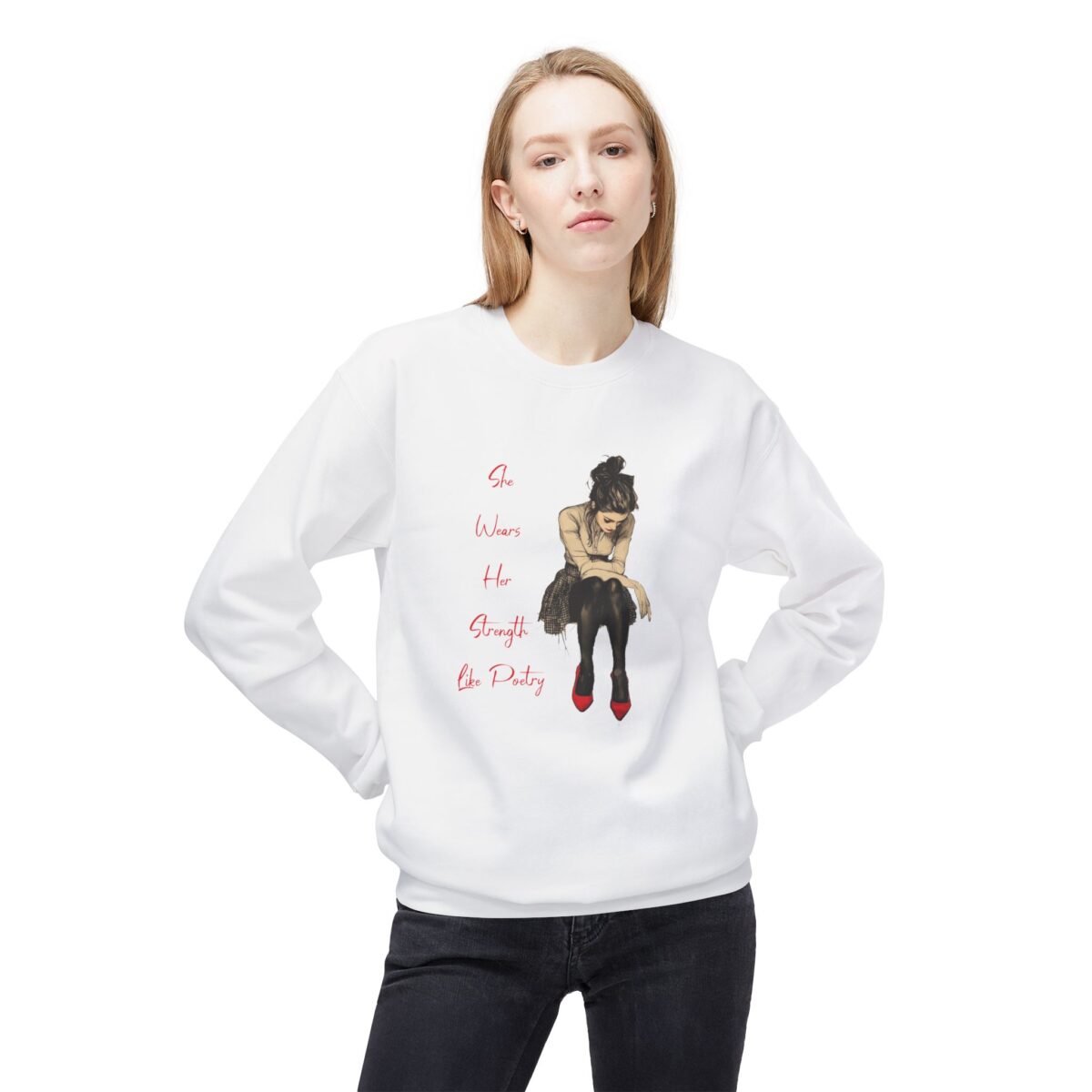 She Wears Her Strength Like Poetry Unisex Midweight Softstyle Fleece Crewneck Sweatshirt - Image 3