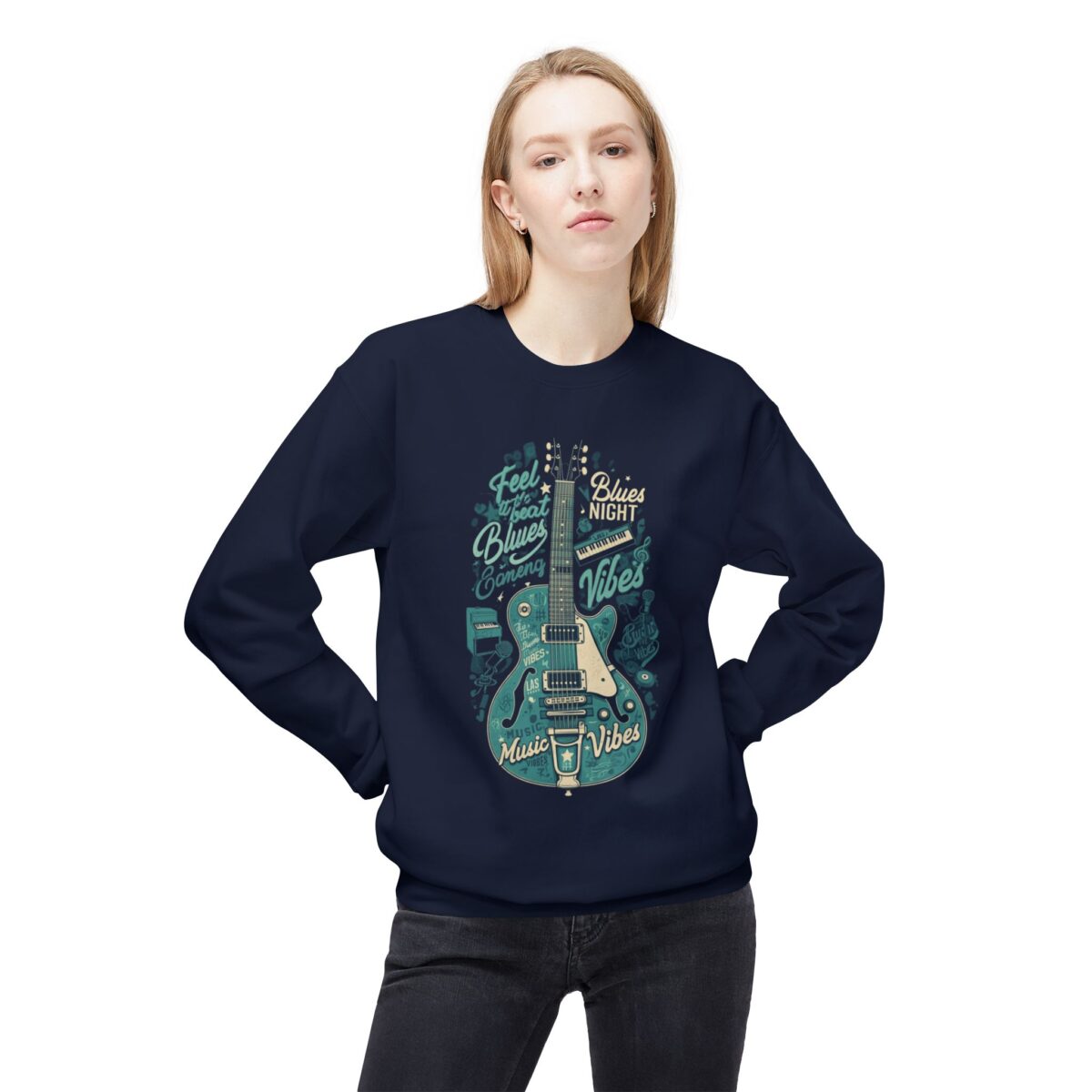 Blues night Unisex Midweight Softstyle Fleece Crewneck Sweatshirt - Image 3