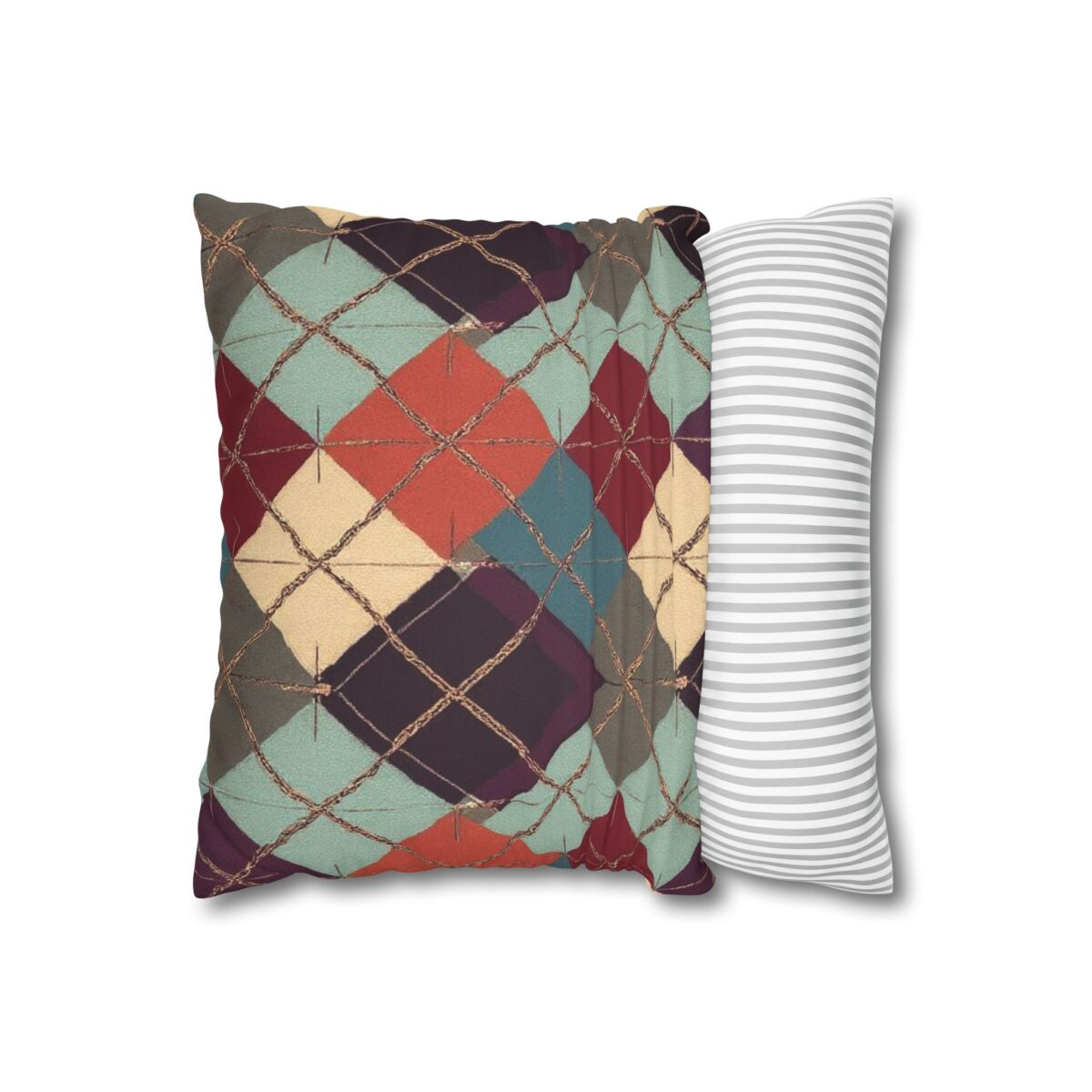 Vintage Harvest Argyle Faux Suede Square Pillowcase - Image 2