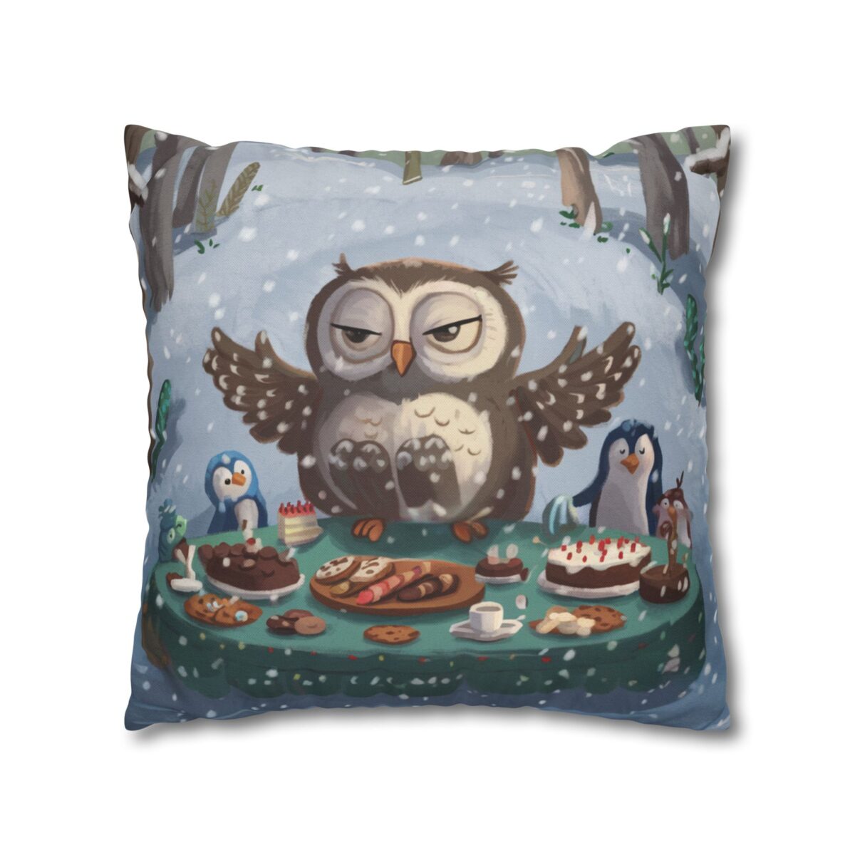 Winter Woodland Feast Spun Polyester Square Pillowcase - Image 11