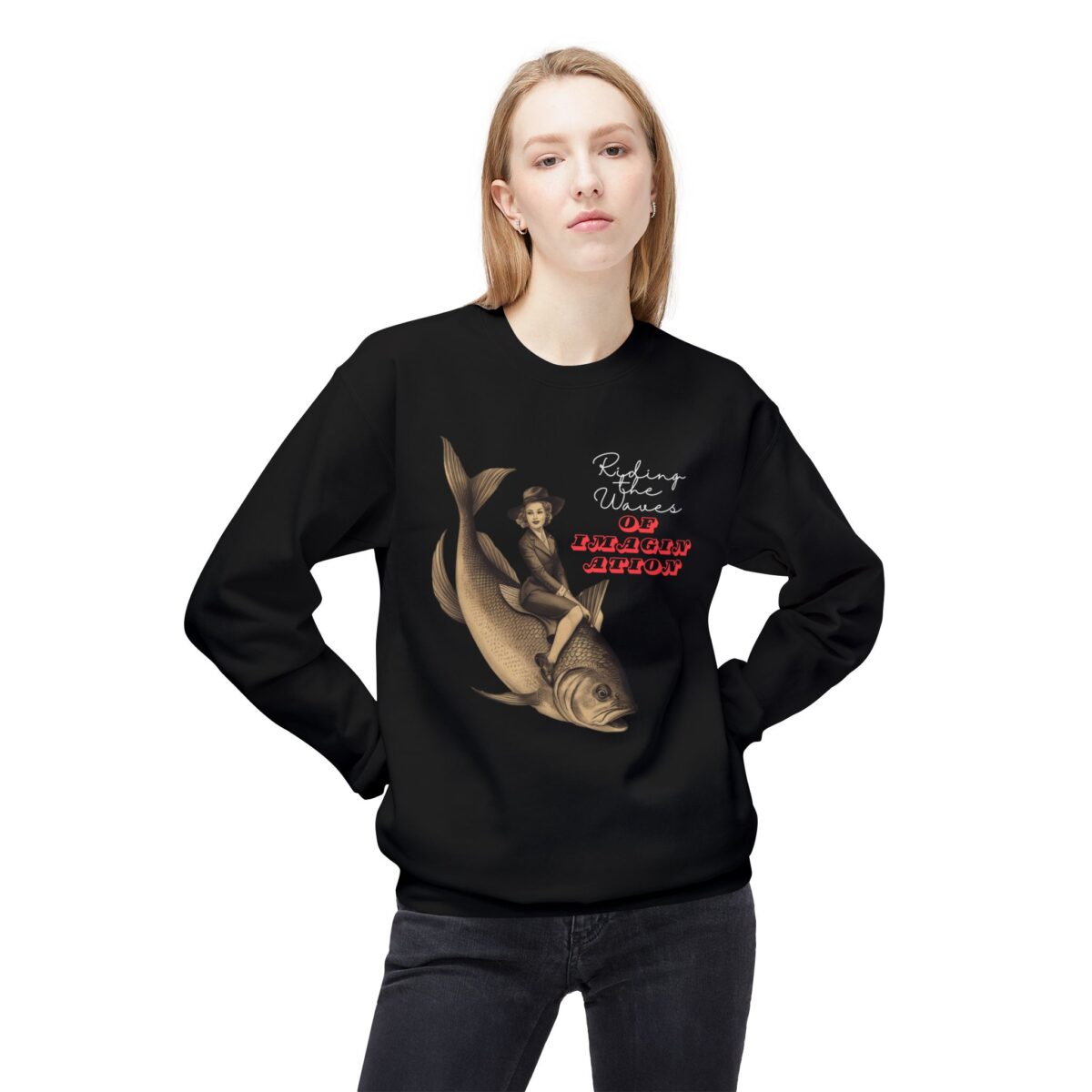 "Riding the Waves of Imagination" Unisex Midweight Softstyle Fleece Crewneck Sweatshirt - Image 7