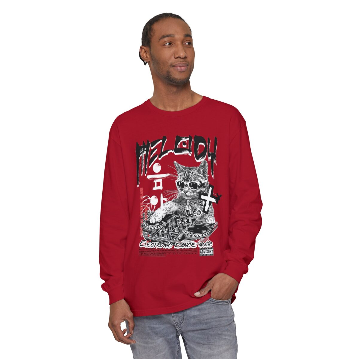 DJ Cat Unisex Garment-dyed Long Sleeve T-Shirt - Image 43