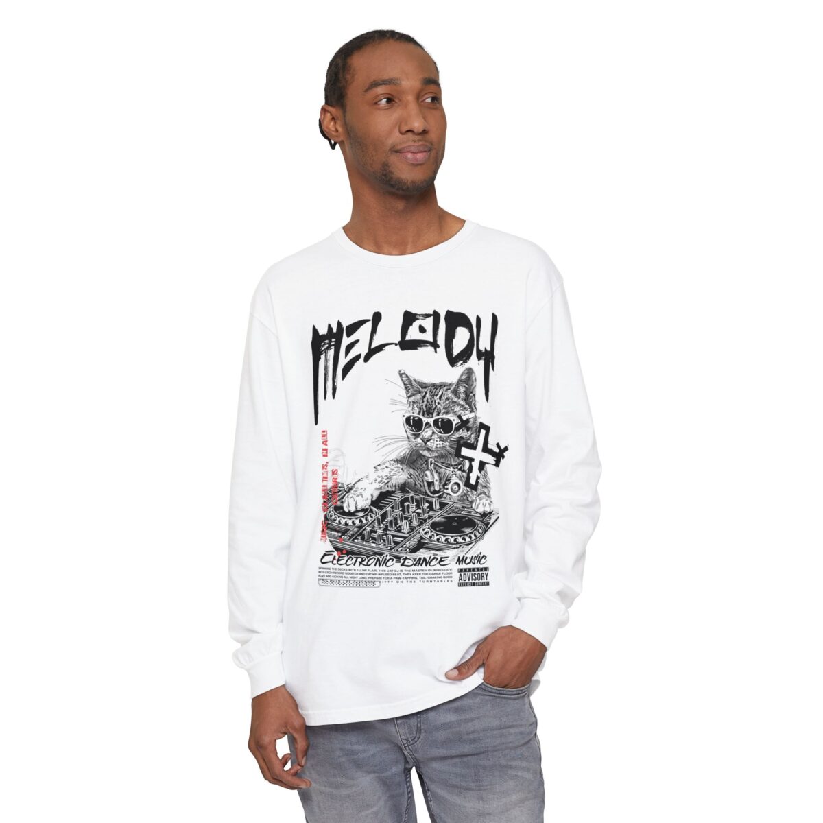 DJ Cat Unisex Garment-dyed Long Sleeve T-Shirt - Image 3