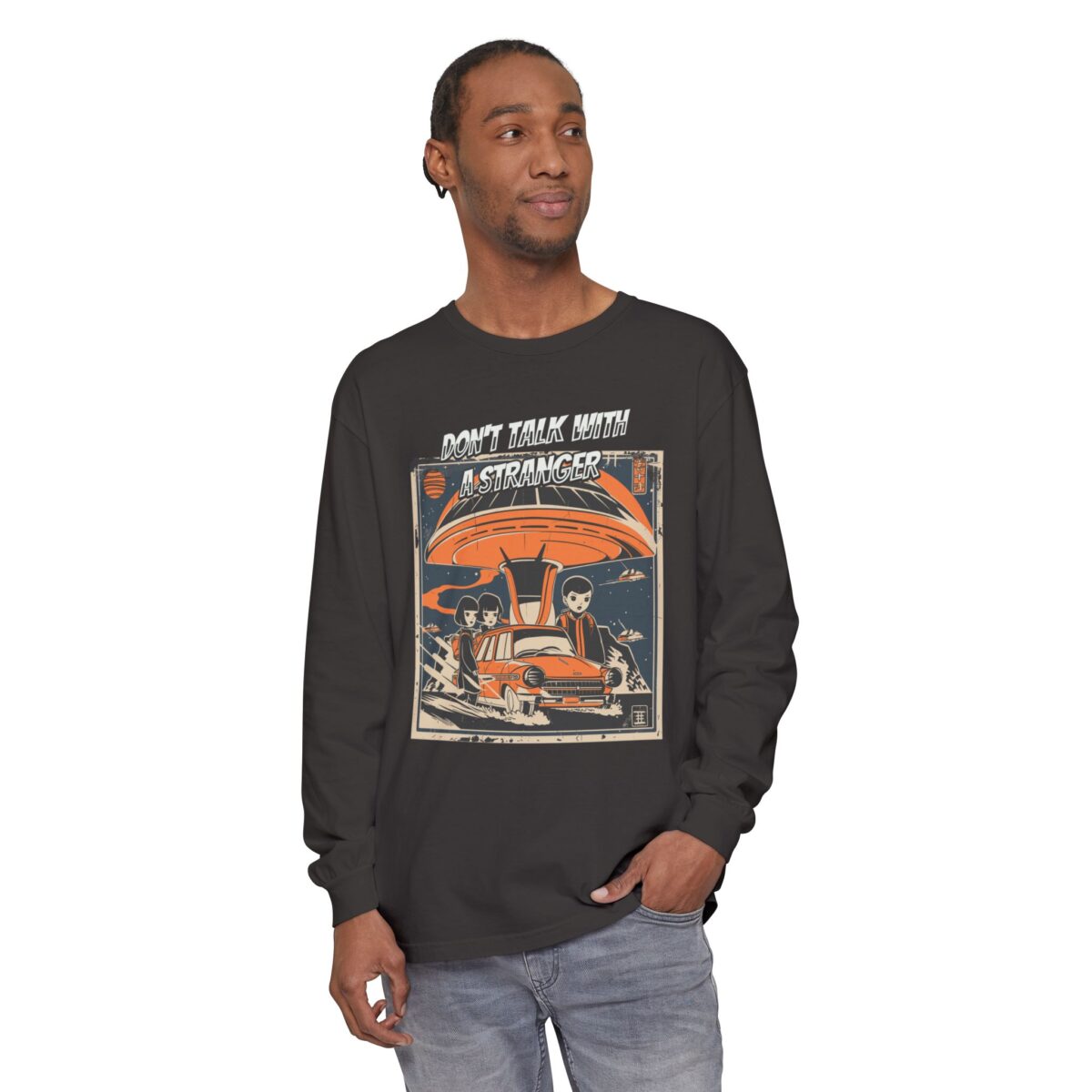 Don't Talk with a Stranger Unisex Garment-dyed Long Sleeve T-Shirt - Image 11