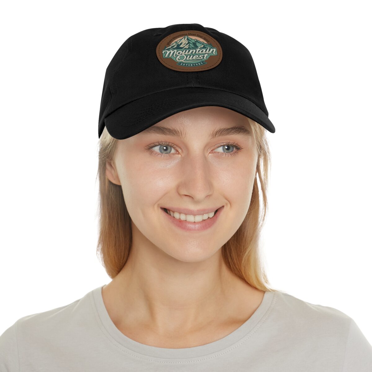 Where Mountains Meet Your Spirit Dad Hat with Leather Patch (Round) - Image 16