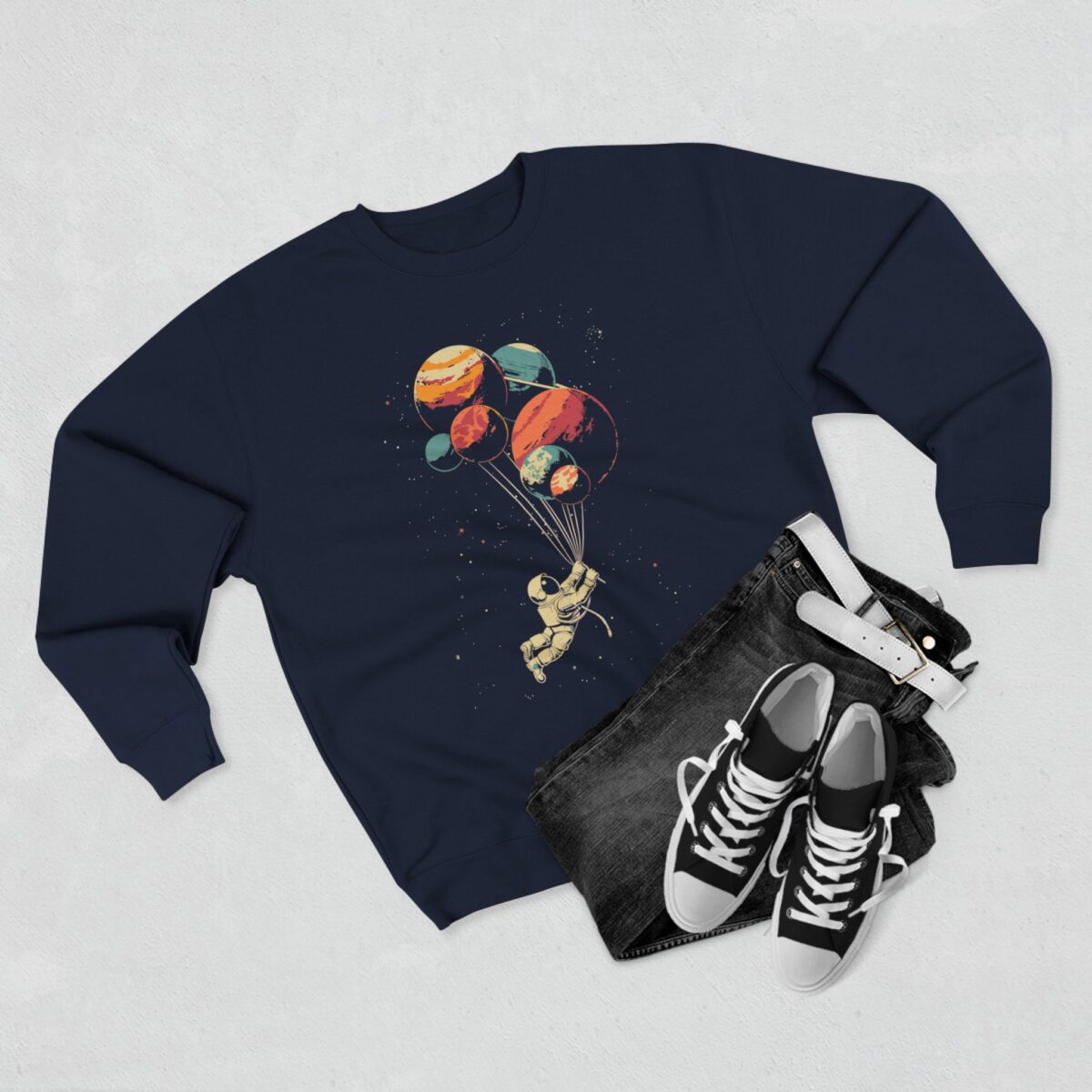 Astronaut and balloon at a Time Unisex Crewneck Sweatshirt - Image 15