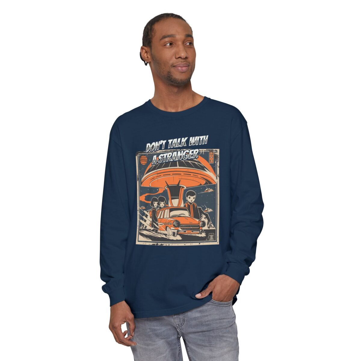 Don't Talk with a Stranger Unisex Garment-dyed Long Sleeve T-Shirt - Image 7