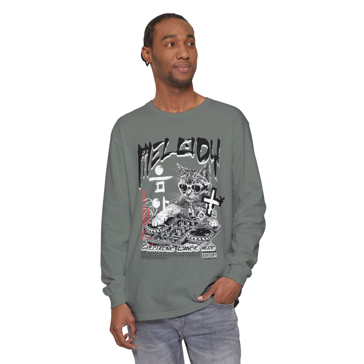 DJ Cat Unisex Garment-dyed Long Sleeve T-Shirt - Image 11