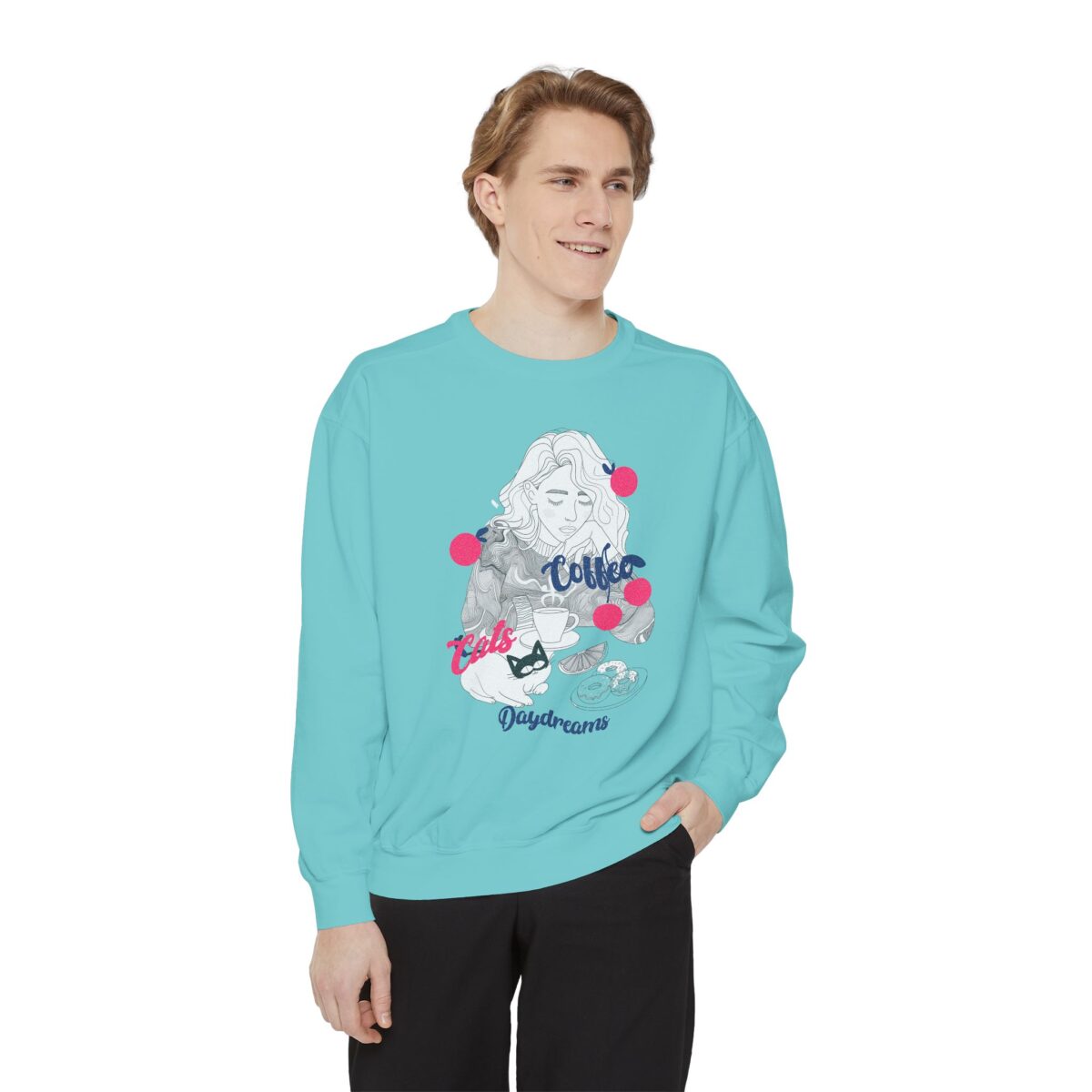 Coffee Cats Daydreams Unisex Garment-Dyed Sweatshirt - Image 19